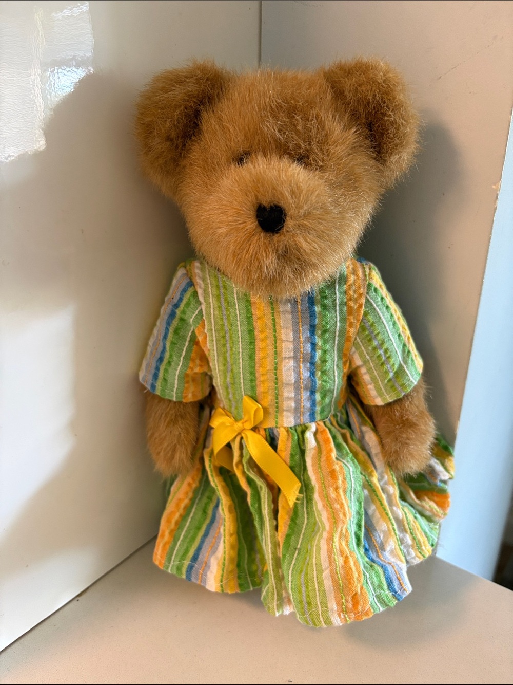 Vintage Boyd’s Bears Teddy Bear in Multi-Colour Striped Dress